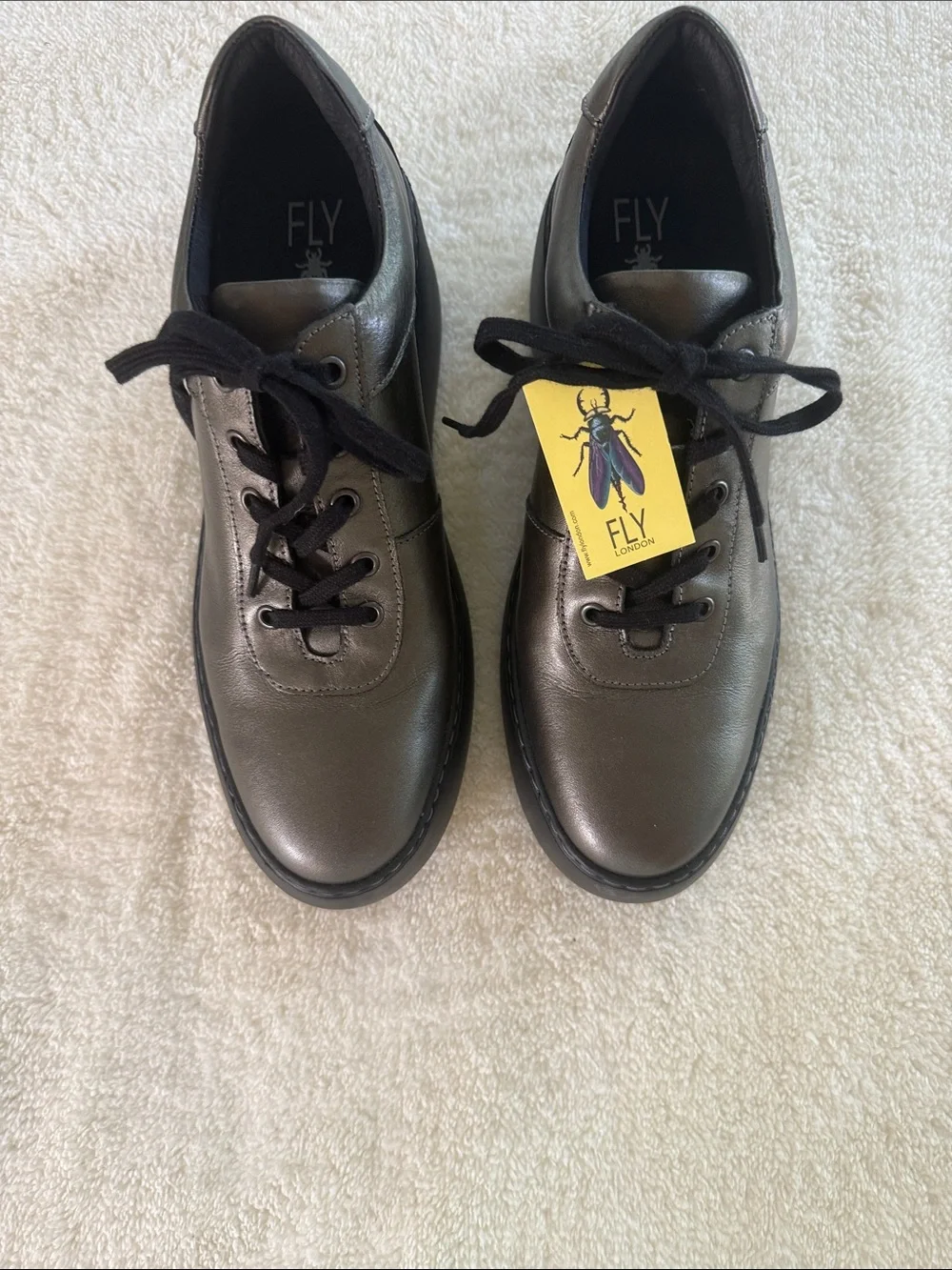 Fly London Womens’s Graphite Leather Wedge Lace-Up Sneaker EUR 40